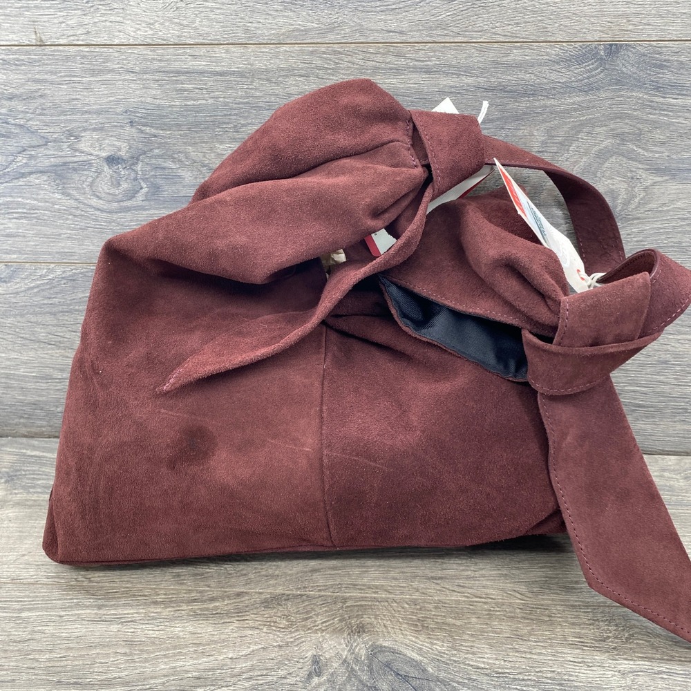 Divina Firenze Nigella Suede Hobo Bag Womens Large Wine Made Italy Knot Handle - Picture 3 of 6
